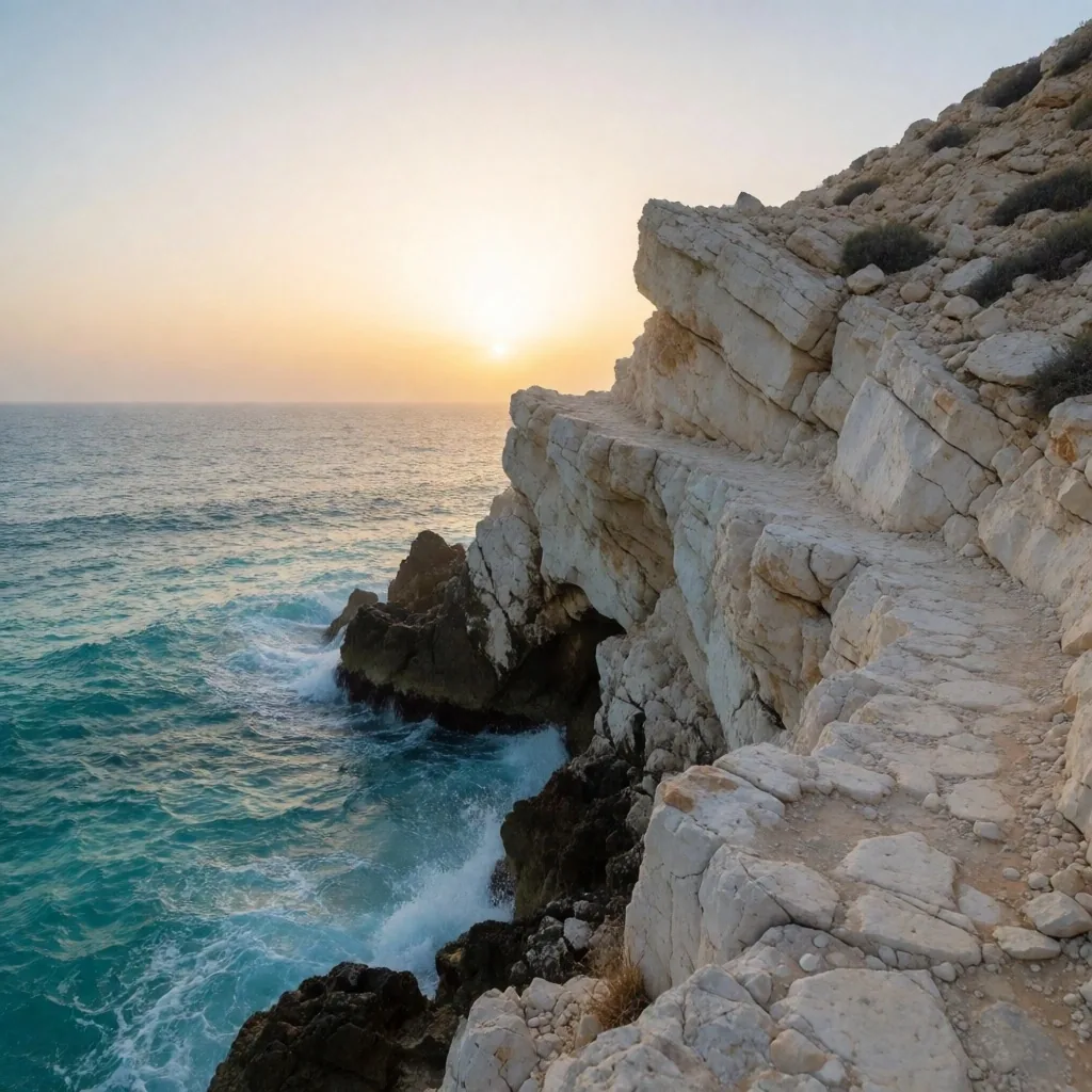 Coastal cliff trail at sunrise