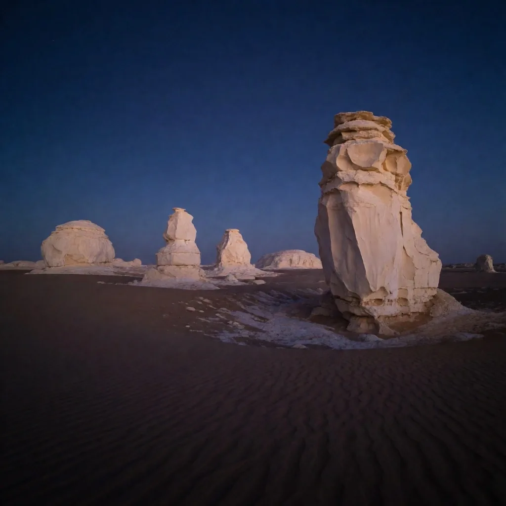 White Desert chalk formations at twilight