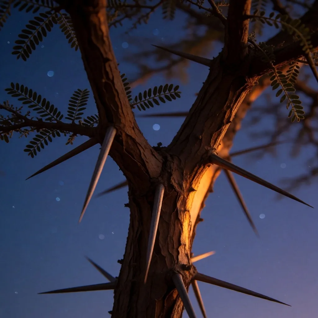 Acacia tree branches against the night sky in the Egyptian desert