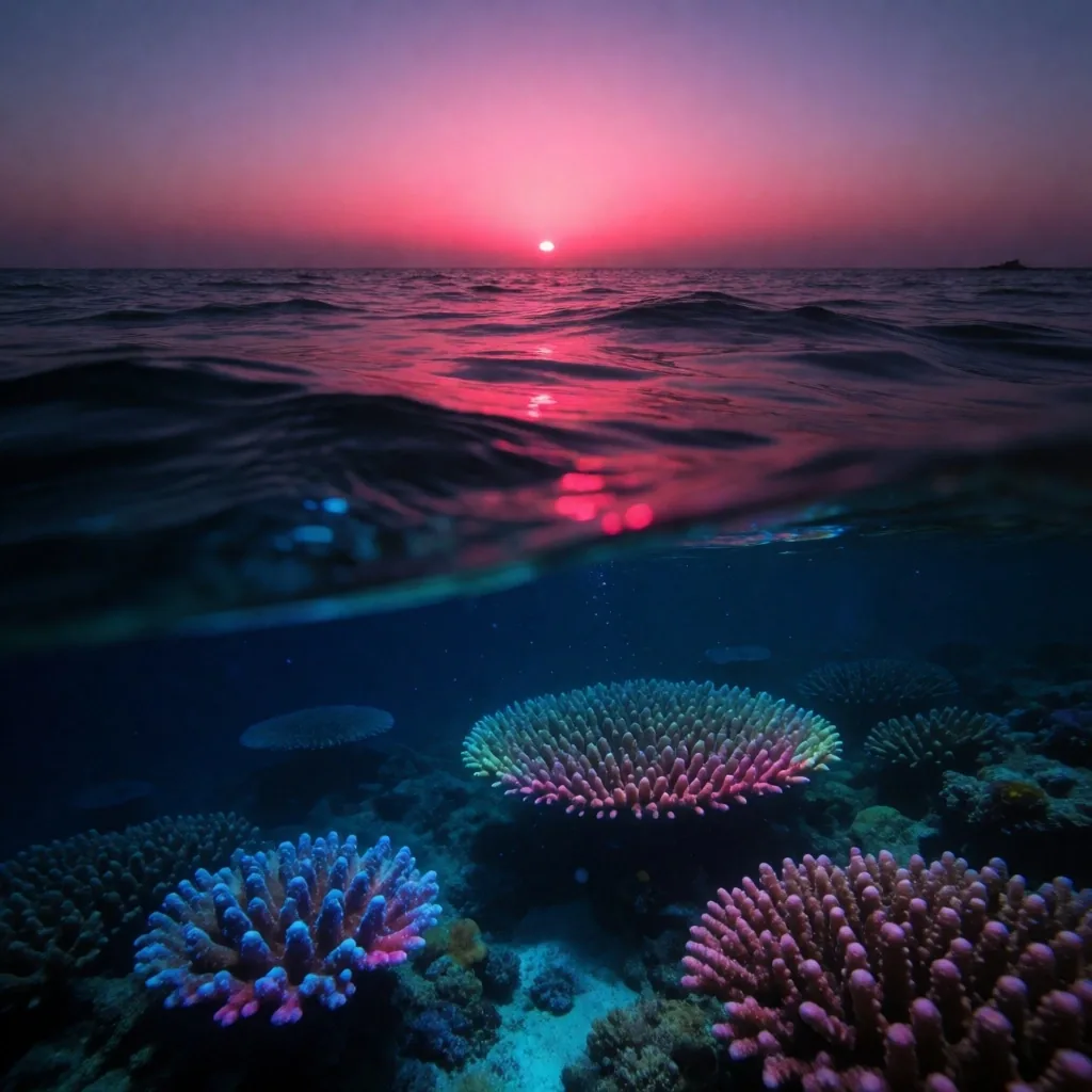 Red Sea coral reef at twilight
