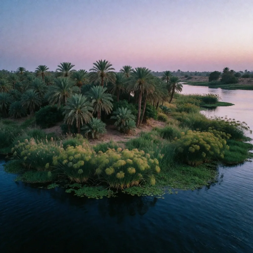 Nile island sanctuary at dusk