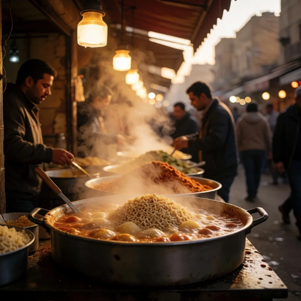 Evening food stall at dusk